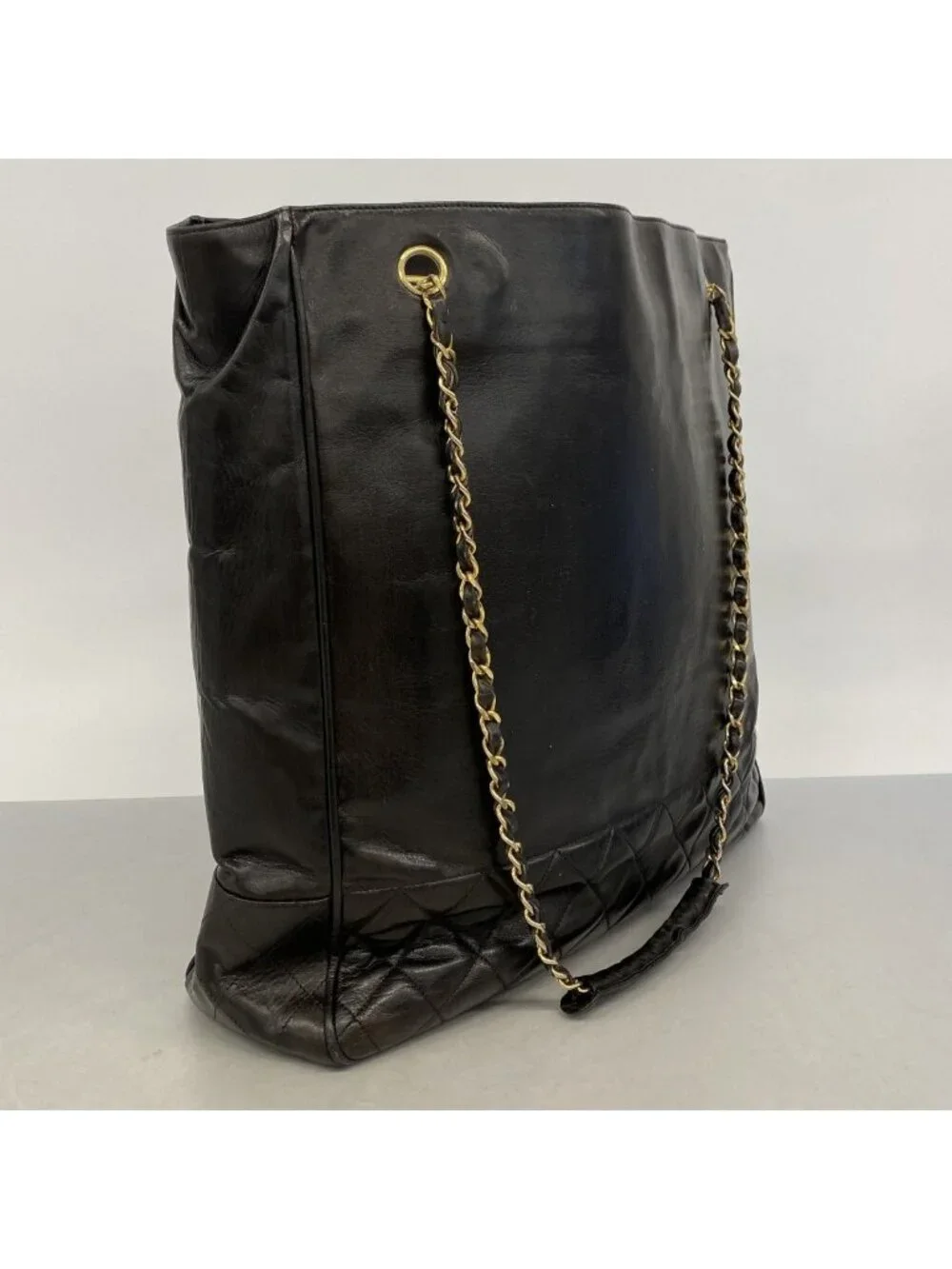 Chanel Chain Tote Quilted Lambskin Black Gold